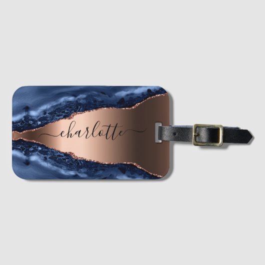 Goldnamensskript der Rose Blauer Marmor Gepäckanhänger (Vorderseite (Horizontal))