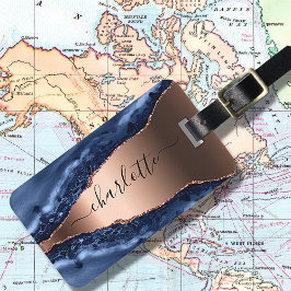 Goldnamensskript der Rose Blauer Marmor Gepäckanhänger