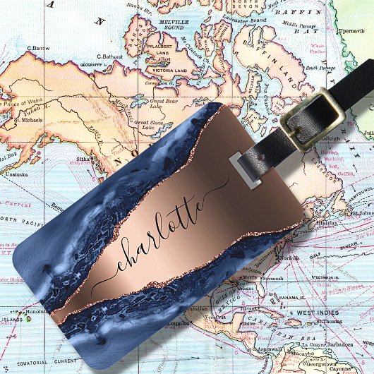 Goldnamensskript der Rose Blauer Marmor Gepäckanhänger