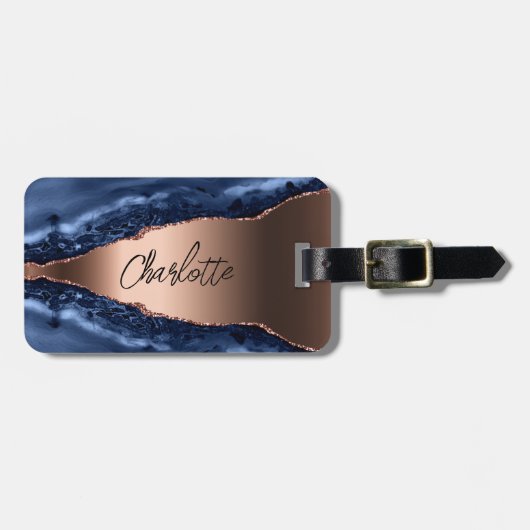 Goldnamensskript der Rose Blauer Marmor Gepäckanhänger (Vorderseite horizontal)