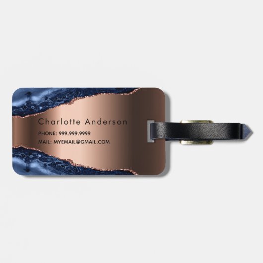 Goldnamensskript der Rose Blauer Marmor Gepäckanhänger (Rückseite horizontal)