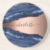 Goldnamensskript der Rose Blauer Marmor Getränkeuntersetzer (Vorne)