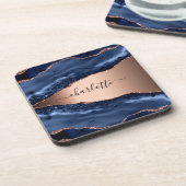 Goldnamensskript der Rose Blauer Marmor Getränkeuntersetzer (Linke Seite)