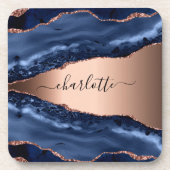 Goldnamensskript der Rose Blauer Marmor Getränkeuntersetzer (Vorderseite)