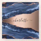 Goldnamensskript der Rose Blauer Marmor Glasuntersetzer (Vorderseite)