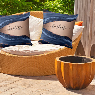 Goldnamensskript der Rose Blauer Marmor Kissen