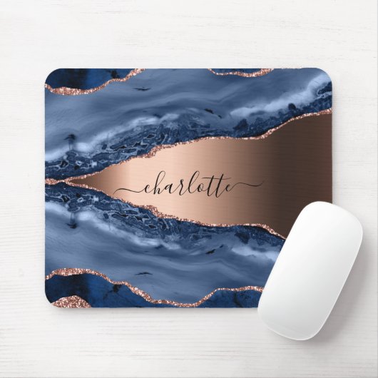 Goldnamensskript der Rose Blauer Marmor Mousepad (Mit Mouse)