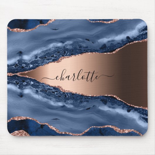 Goldnamensskript der Rose Blauer Marmor Mousepad (Vorne)