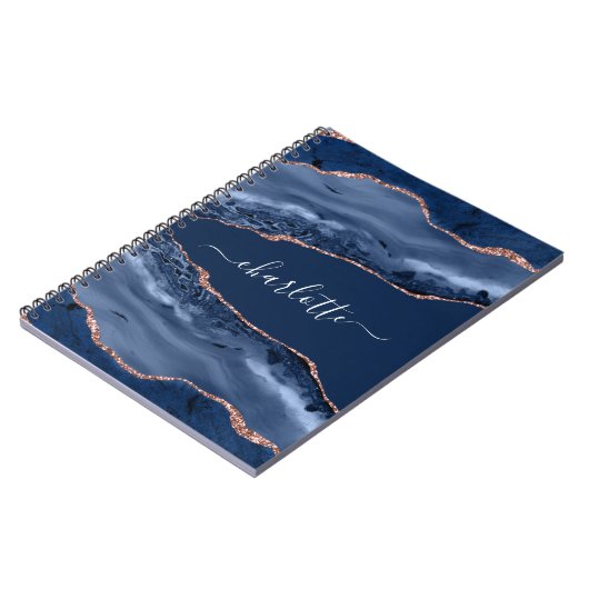 Goldnamensskript der Rose Blauer Marmor Notizblock (Linke Seite)