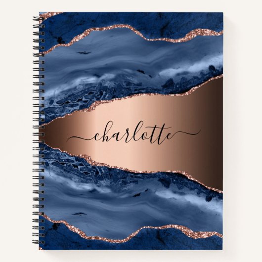 Goldnamensskript der Rose Blauer Marmor Notizblock (Vorderseite)