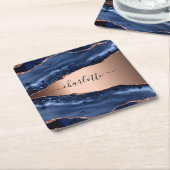 Goldnamensskript der Rose Blauer Marmor Rechteckiger Pappuntersetzer (angewinkelt)