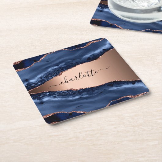 Goldnamensskript der Rose Blauer Marmor Rechteckiger Pappuntersetzer (angewinkelt)