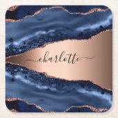 Goldnamensskript der Rose Blauer Marmor Rechteckiger Pappuntersetzer (Vorderseite)