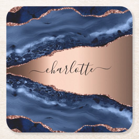 Goldnamensskript der Rose Blauer Marmor Rechteckiger Pappuntersetzer (Vorderseite)