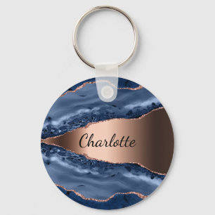 Goldnamensskript der Rose Blauer Marmor Schlüsselanhänger