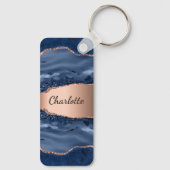 Goldnamensskript der Rose Blauer Marmor Schlüsselanhänger (Rückseite)