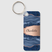 Goldnamensskript der Rose Blauer Marmor Schlüsselanhänger (Vorderseite)