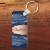 Goldnamensskript der Rose Blauer Marmor Schlüsselanhänger (Rückseite)