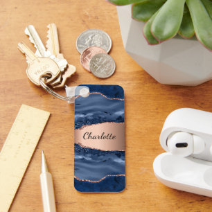 Goldnamensskript der Rose Blauer Marmor Schlüsselanhänger