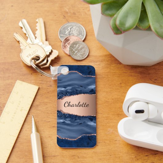 Goldnamensskript der Rose Blauer Marmor Schlüsselanhänger (Schreibtisch)