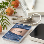 Goldnamensskript der Rose Blauer Marmor Schlüsselanhänger (Vorderseite rechts)