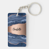 Goldnamensskript der Rose Blauer Marmor Schlüsselanhänger (Rückseite)