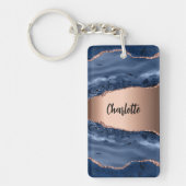 Goldnamensskript der Rose Blauer Marmor Schlüsselanhänger (Vorderseite)