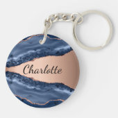 Goldnamensskript der Rose Blauer Marmor Schlüsselanhänger (Rückseite)