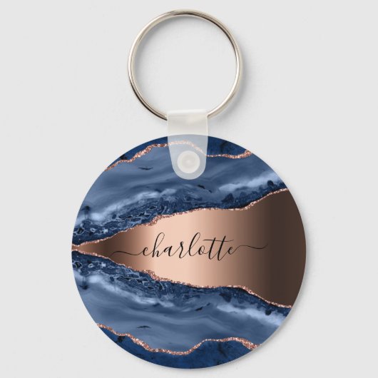 Goldnamensskript der Rose Blauer Marmor Schlüsselanhänger (Vorderseite)