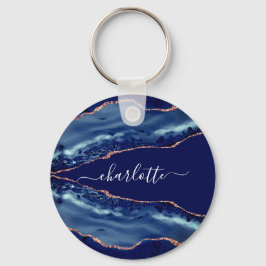 Goldnamensskript der Rose Blauer Marmor Schlüsselanhänger