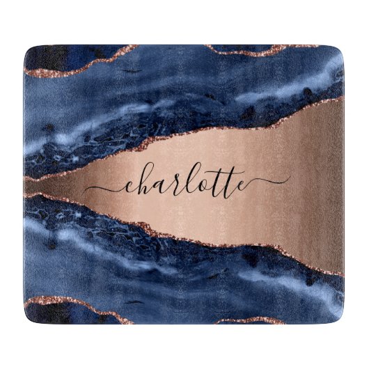 Goldnamensskript der Rose Blauer Marmor Schneidebrett (Vorderseite)