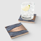 Goldnamensskript der Rose Blauer Marmor Steinuntersetzer (Seitenansicht)