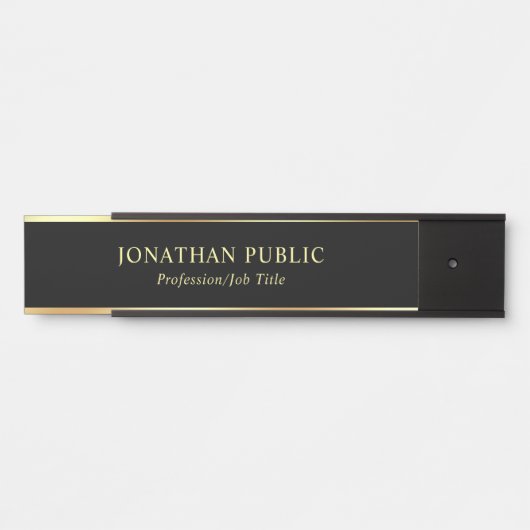 Goldnamenstext-moderne elegante schwarze Schablone Türschild (Vorderseite )