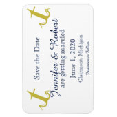 Goldnavy-Nautic-Hochzeit speichern Sie das Datum Magnet (Vertikal)