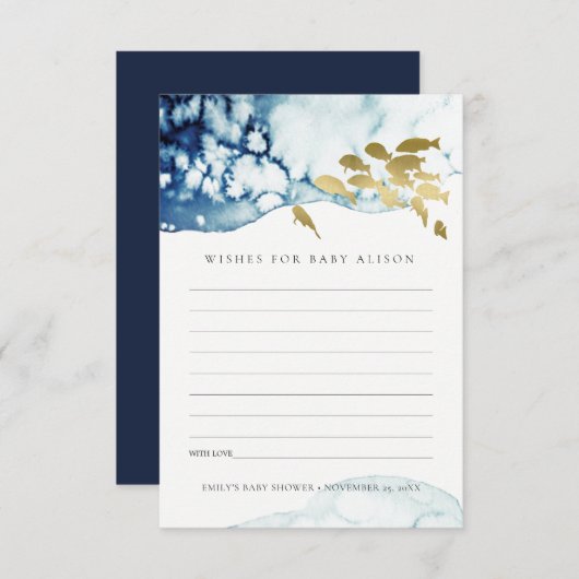 GOLDNAVY UNDERWASSERFISCHWÜNSCHE FÜR BABYSHOWER BEGLEITKARTE (Vorne/Hinten)