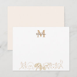 Goldneutraler Pop Hundeschema Elegantes Monogramm Mitteilungskarte