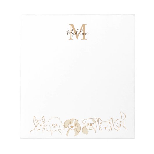 Goldneutraler Pop Hundeschema Elegantes Monogramm Notizblock (Vorderseite)