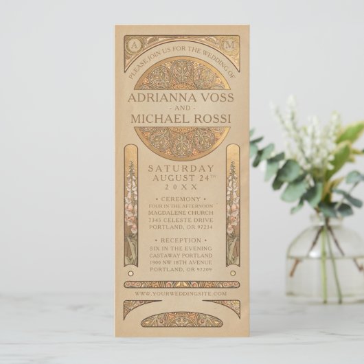 GoldNouveau Deko der Hochzeits-Einladungs-| Einladung (Stehend Vorderseite)