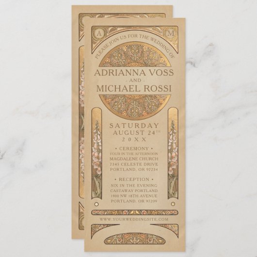 GoldNouveau Deko der Hochzeits-Einladungs-| Einladung (Vorne/Hinten)