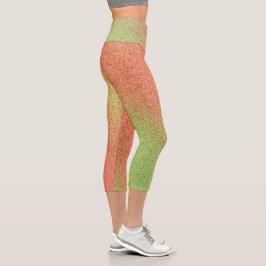 Goldorange-grüne Glitzer Capri Leggings