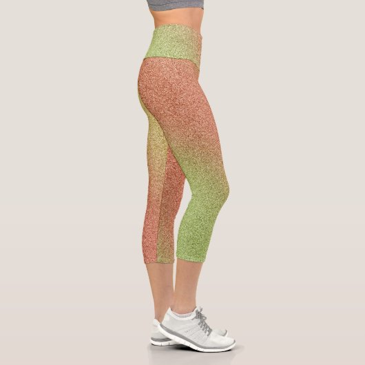 Goldorange-grüne Glitzer Capri Leggings (Rechts)