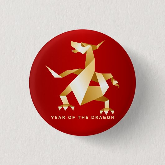 GoldOrigami Jahr des Drachen auf Rot Button (Vorderseite)