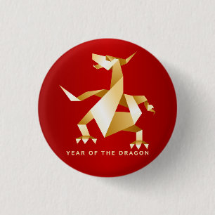 GoldOrigami Jahr des Drachen auf Rot Button