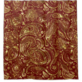 Goldpaisley aus Shiny auf dunkelrotem Hintergrund Duschvorhang (Vorderseite)