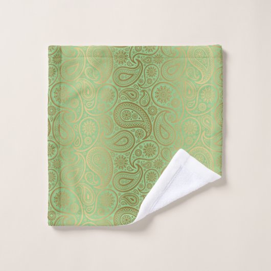 Goldpaisley-Muster, grüner Hintergrund Badhandtuch Set (Waschlappen)