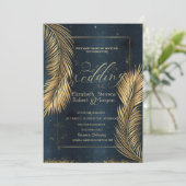 Goldpalm Blätter Beach Wedding Einladung (Stehend Vorderseite)