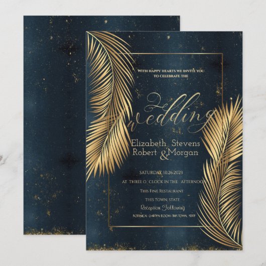 Goldpalm Blätter Beach Wedding Einladung (Vorne/Hinten)