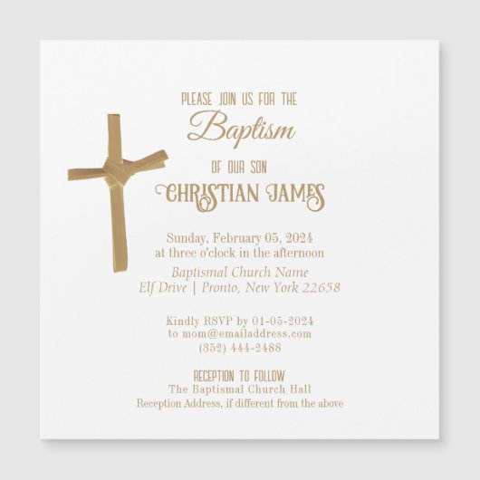 Goldpalm Cross Personalisierte Taufe Magneteinladung (Vorderseite)