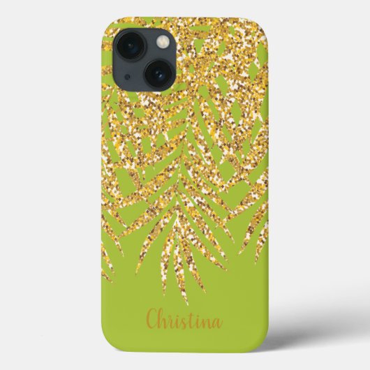 Goldpalm Fronds Name Personalisierte Chartreuse Case-Mate iPhone Hülle (Rückseite)