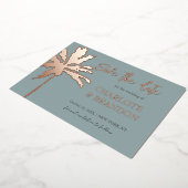 Goldpalm Tree Beach Hochzeit Save the Date Folieneinladung (Gedreht)